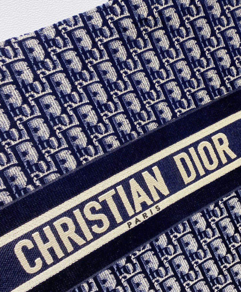 Christian Dior Book Tote With Dior Oblique Embroidery Dark Blue